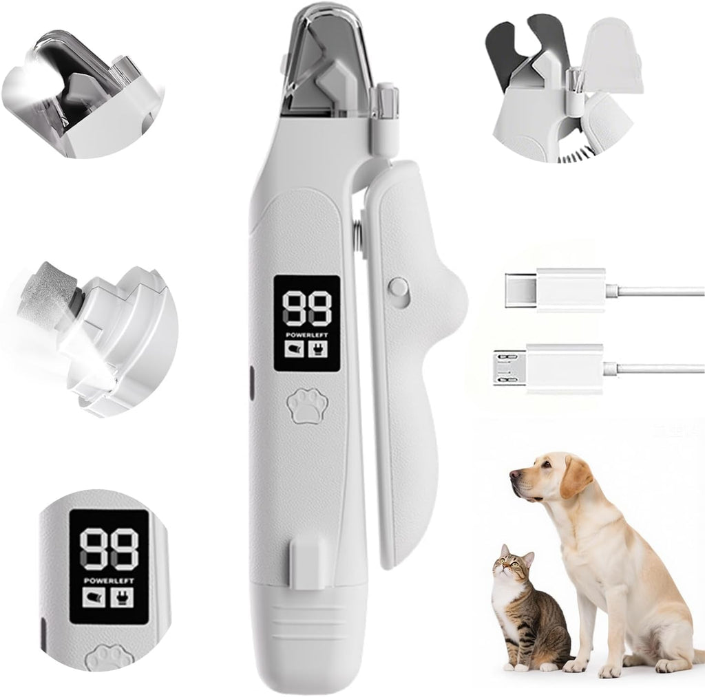 LED pet nail grinder safely trimming a dog's nail