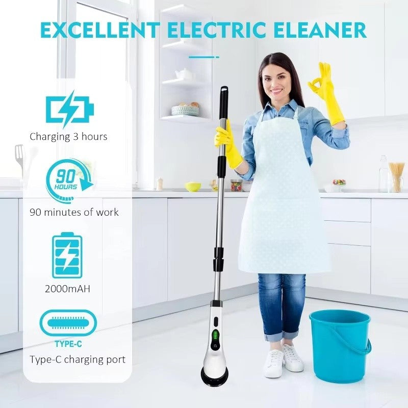 Cordless electric spin scrubber cleaning bathroom tile