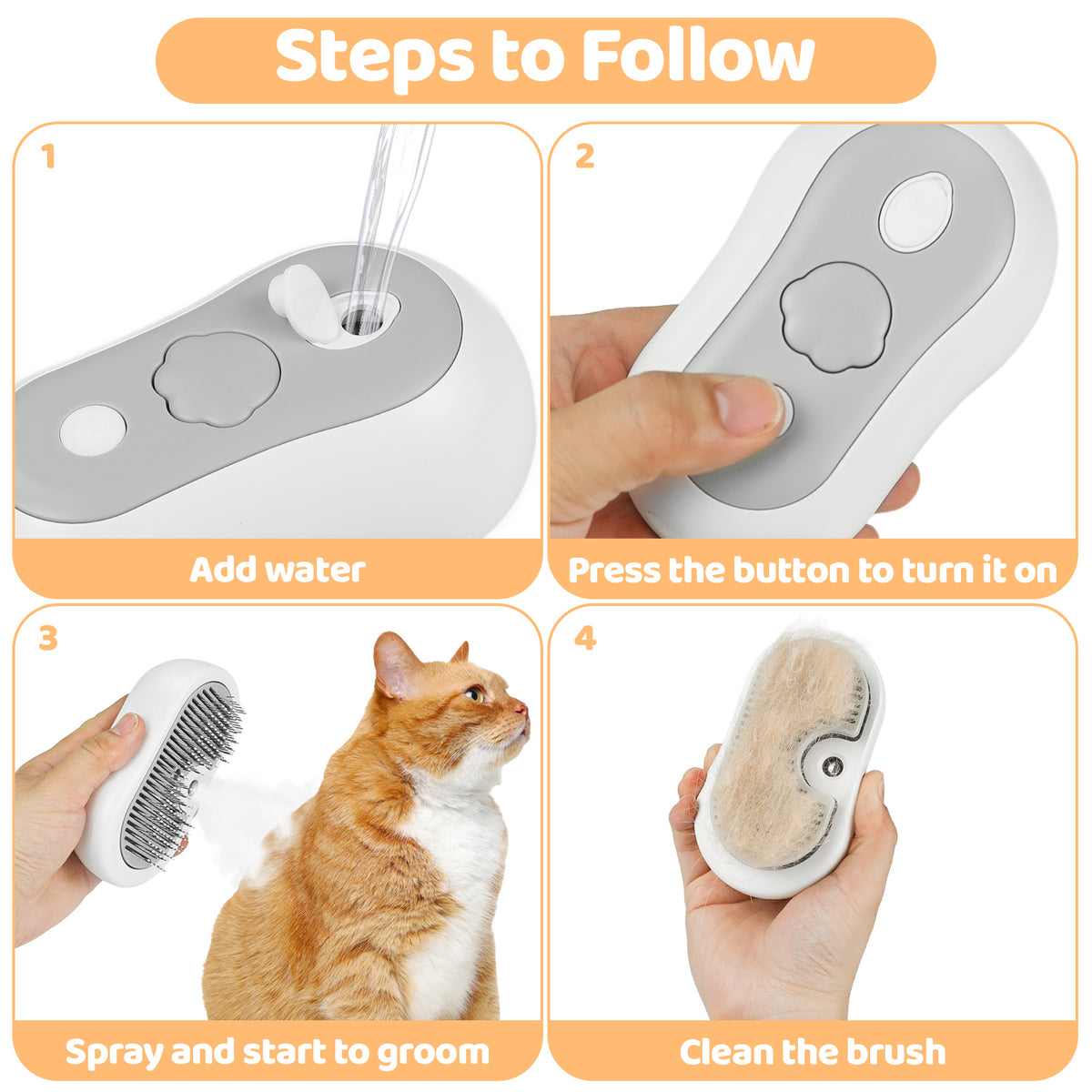 Cat steam grooming brush water reservoir detail