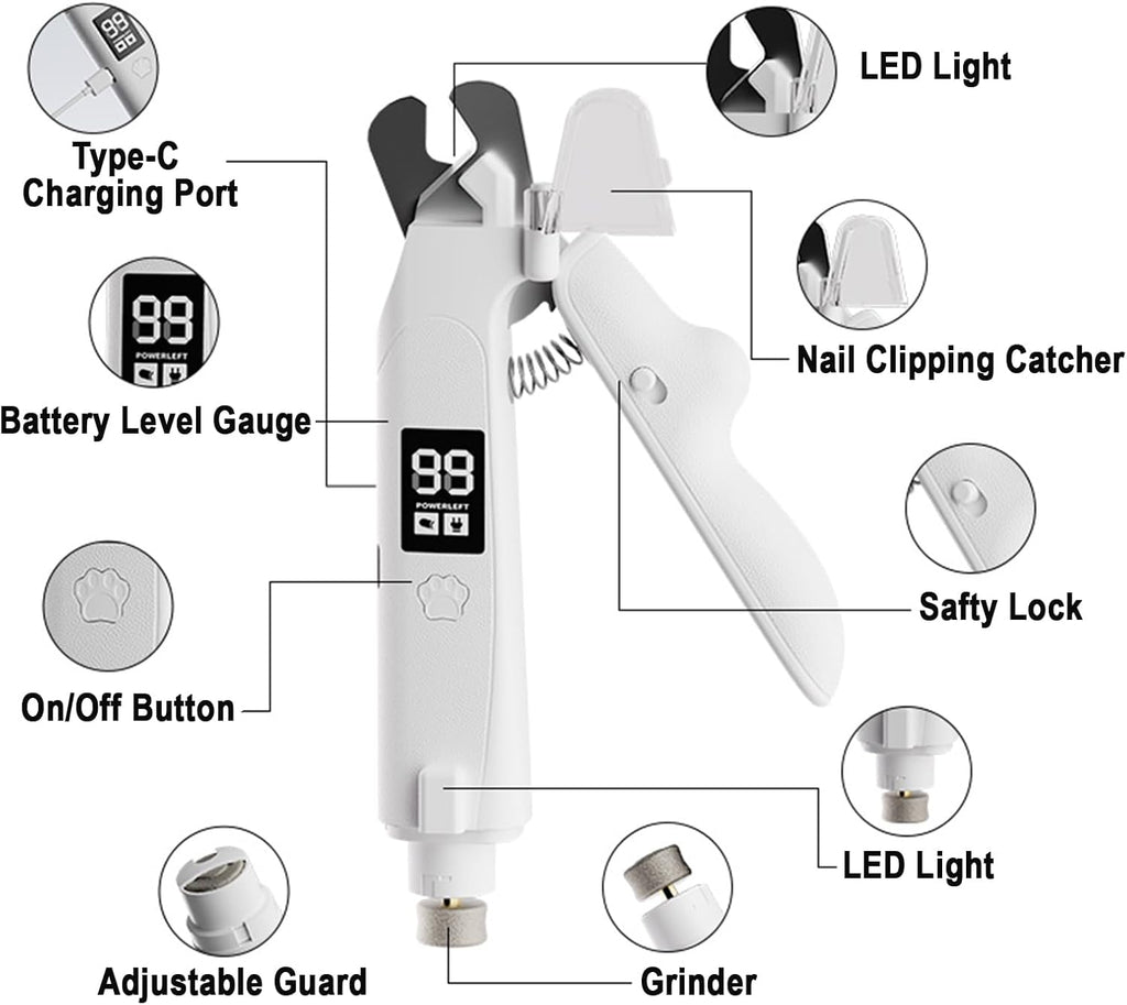 LED pet nail grinder being used on a cat's paw