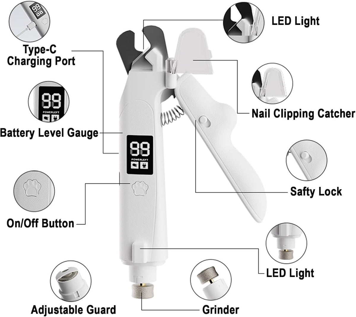 LED pet nail grinder being used on a cat's paw