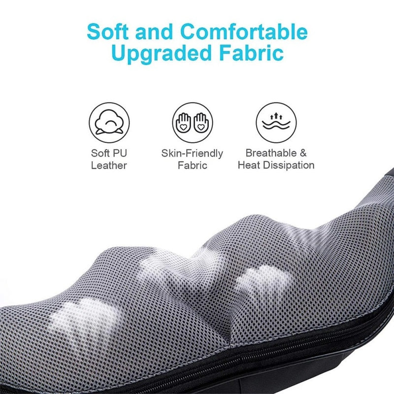 Heated shiatsu massager being worn around the shoulders