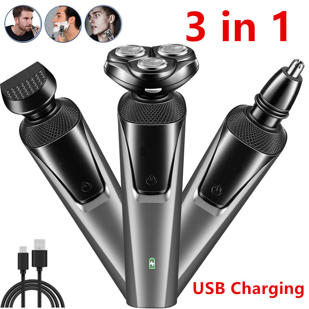 Electric shaver for men – waterproof rotary beard trimmer, front view