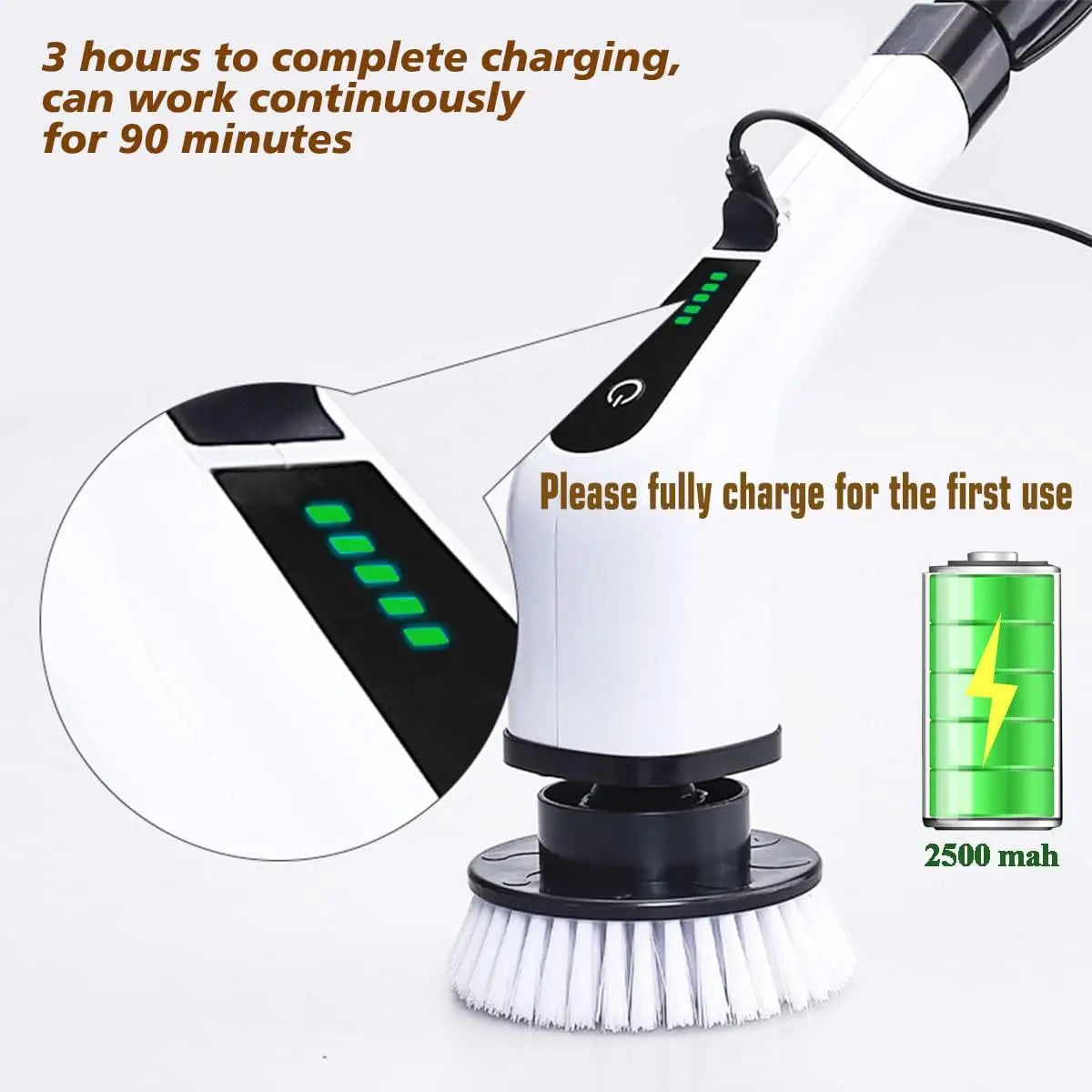 Electric spin scrubber interchangeable brush heads detail