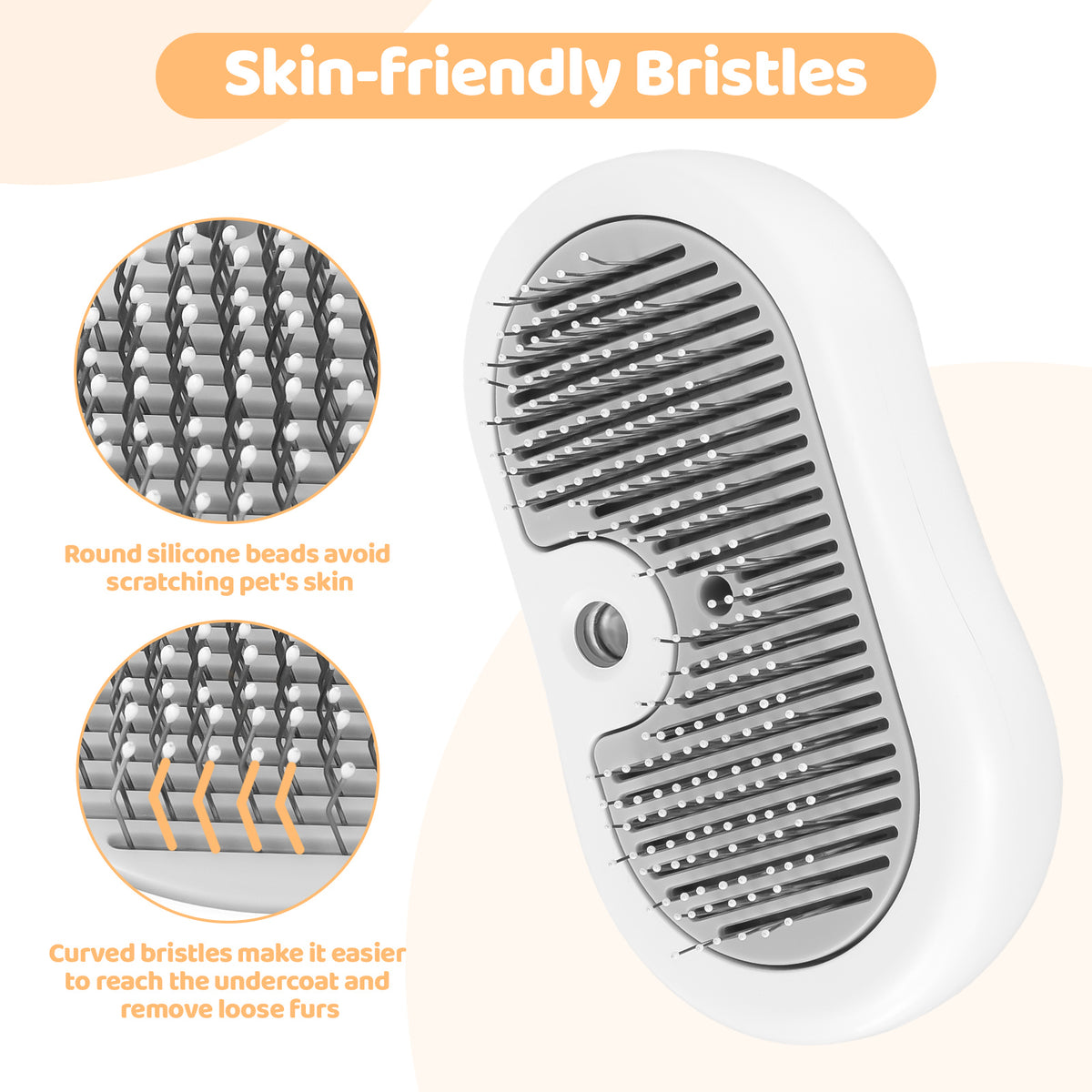 Cat steam grooming brush size and design