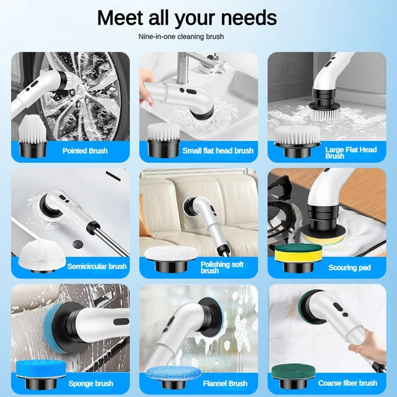 Electric spin scrubber extendable handle